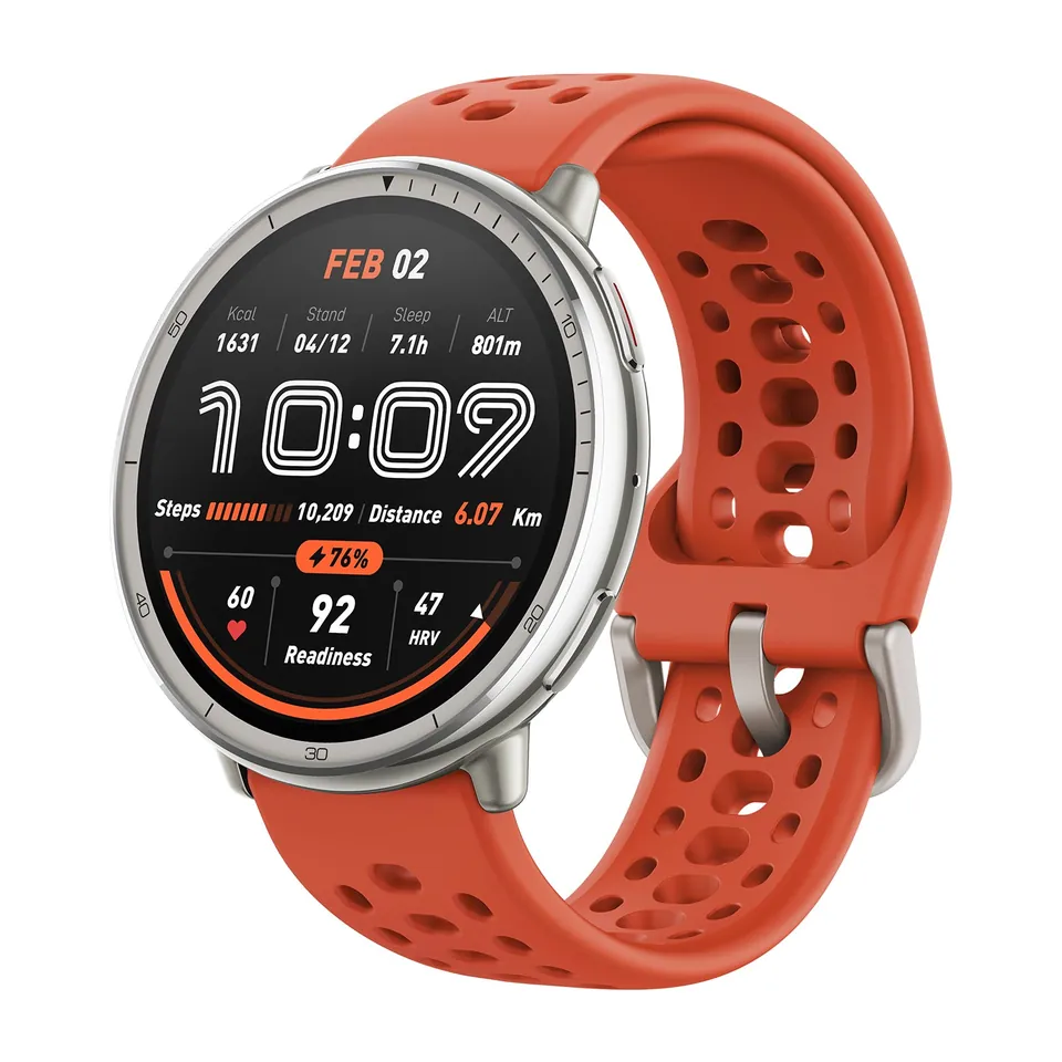 Amazfit Active 2 Round watch with orange sport band