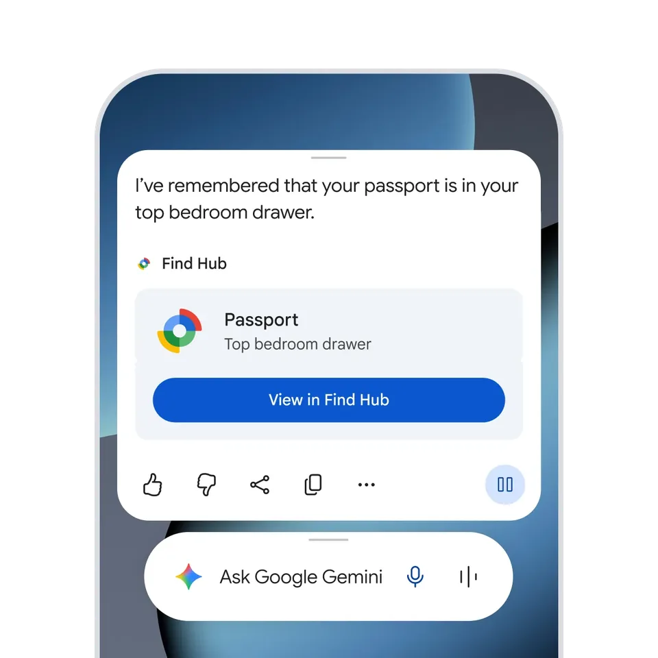 Google demonstration of saving a passport location in Find Hub