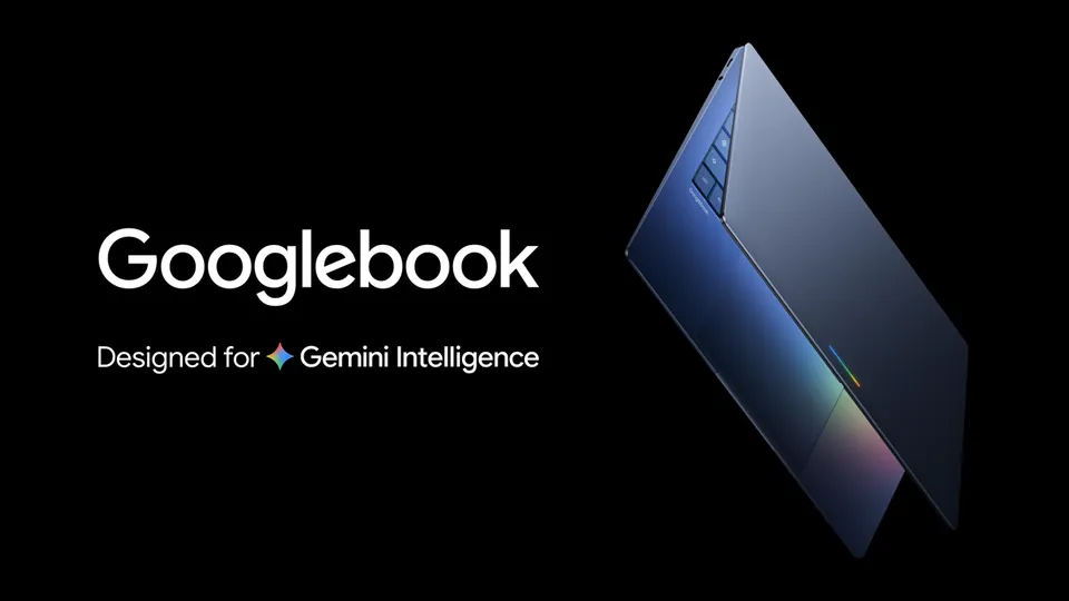 Official Googlebook promotional image showing a laptop and Googlebook branding