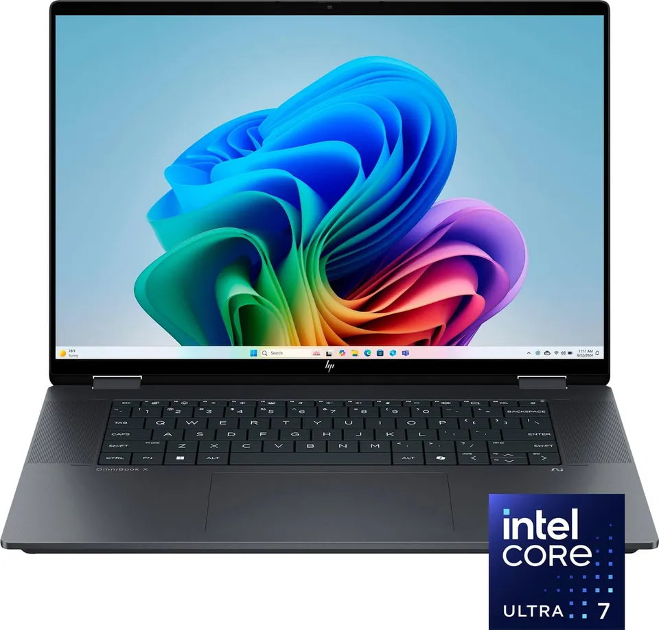 HP OmniBook X Flip 16 laptop open in eclipse gray