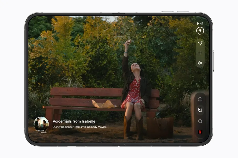 iPhone Duo unfolded with video filling its inner display
