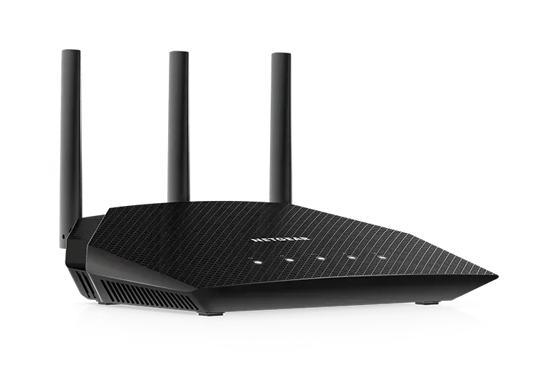 NETGEAR RAX10 Wi-Fi 6 router with three upright antennas
